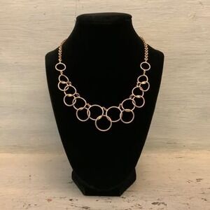 Nine West Gold‎ Tone Interlocking Circles Bib Style Statement Choker Necklace GC